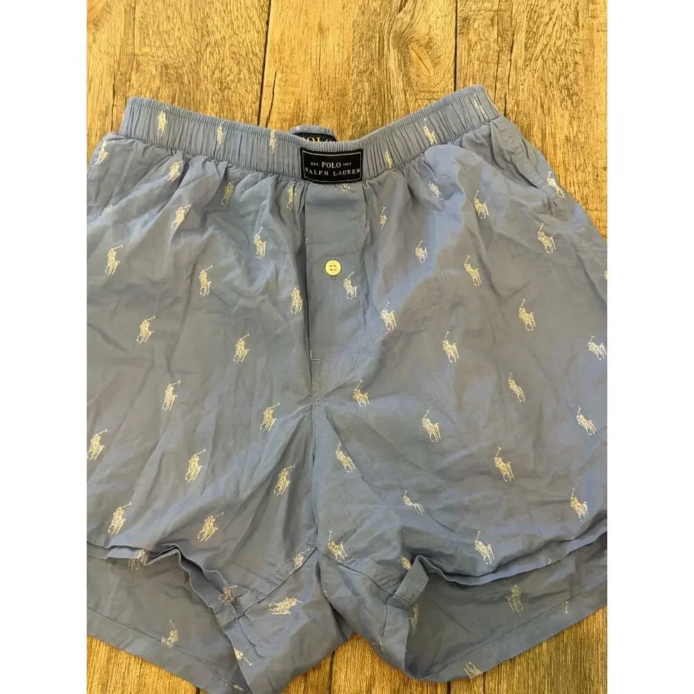 Polo Ralph Lauren Boxer Shorts Size Small Blue Classic Woven Cotton Polo Pony